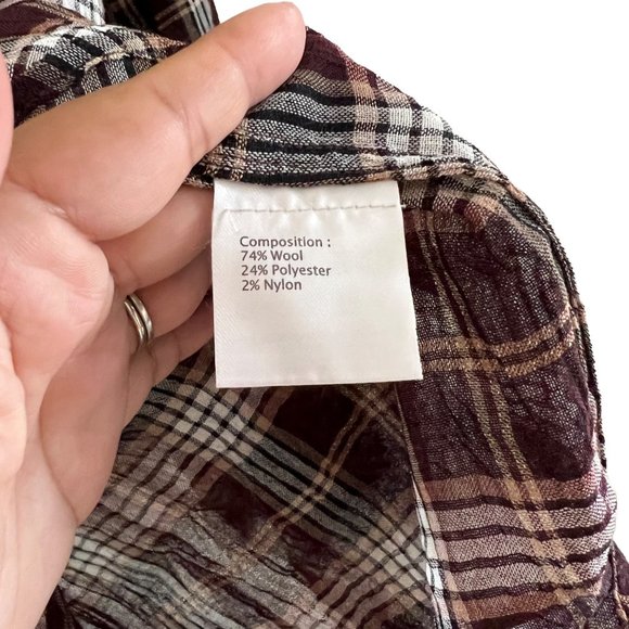3.1 Phillip Lim Burgundy Sheer Plaid Satin Pleated Bib Wool Blend Tunic Blouse 6 - Picture 6 of 7